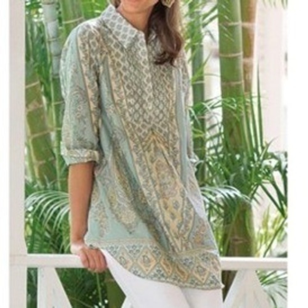 Soft Surroundings Paisley Floral Tunic Blouse Boho Summer Fall Lightweight